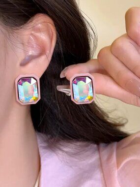 NEW Melanie Faceted Pink Crystal Minimalist Statement Earrings